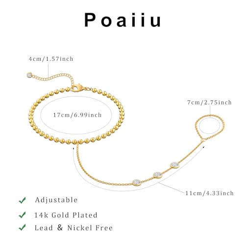 Gold Bracelets for Women, 14K Gold Plated Hand Chain Bracelet for Women Trendy Finger Ring Bracelet Hand Chain Dainty Adjustable Hand Chain Jewelry Gifts for Women - color: Cubic Zirconia