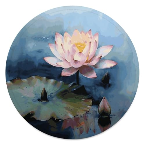 Lotus Flower Painting Round Beach Tapestry,Oversize Yoga Mat Outdoor Picnic Rugs Meditation Pilates Mat Round Tablecloth Beach Towel Blanket for Camping Or Home Use