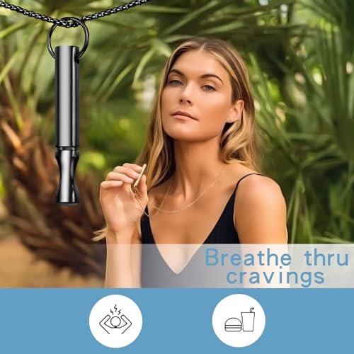 Mindfulness Breathing Necklace Stress Relief Pendant Stainless Steel Anxiety Breathe Necklace for Women Men - color: Black
