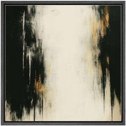 SIGNWIN Framed Canvas Print Wall Art Abstract Vertical Streaks Black, White, and Gold Illustration Modern Art Decorative Minimal Calm/Zen for Living Room, Bedroom, Office - 16"x16" Black - color: B22-2508-edw05, size: 16"L x 16"W