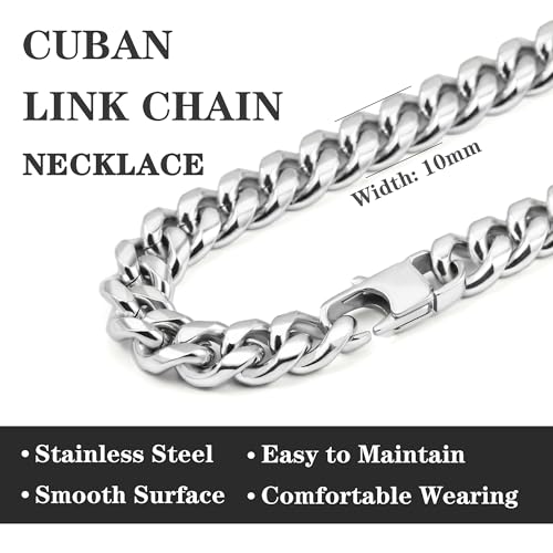 Chain for Men Stainless Steel Cuban Link Chain Necklace Silver Toned Mens Necklaces 18, 20, 22, 24, 26 Inch - size: 18 Inches, style: 10mm width-stainless steel
