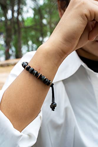 Adjustable Handmade Wrist Mala with Tibetan Prayer Beads and Medicine Bracelet - Yoga Healing, Many Color Choices (Black) - Natural Himalayan Yak Bone Beads for Meditation
