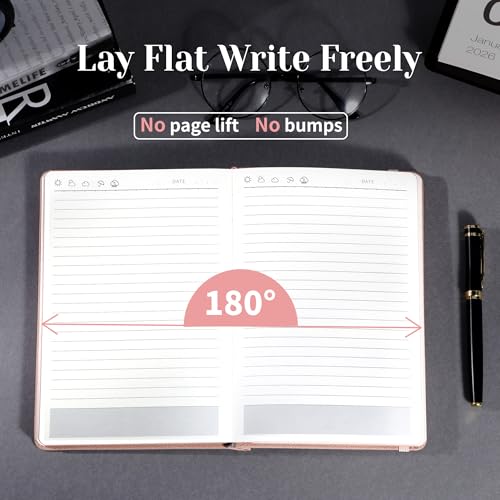 CAGIE Textured Hardcover Lined Journal for Women and Men, A5 Leather Journal Notebook with 256 Pages, 100GSM Paper – College Ruled Journaling Notebook for Writing, Work, School, Daily Diary - color: Q-Pink