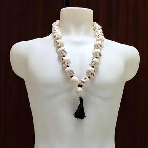 Mund Mala Skull Necklace – Mahakali Rosary 33+1 Beads – Narmund Bone Mala for Tantric Kali Sadhana, Yoga, Meditation, Healing, Evil Eye Protection, Gothic Halloween Jewelry