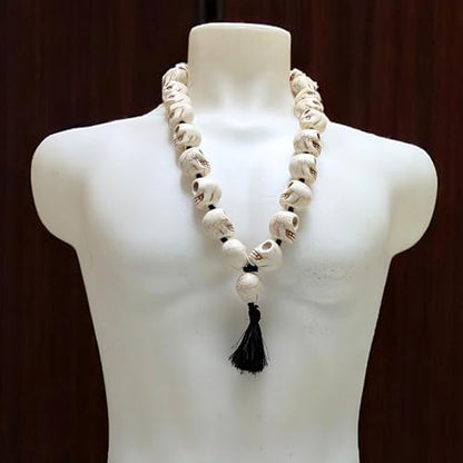 Mund Mala Skull Necklace – Mahakali Rosary 33+1 Beads – Narmund Bone Mala for Tantric Kali Sadhana, Yoga, Meditation, Healing, Evil Eye Protection, Gothic Halloween Jewelry
