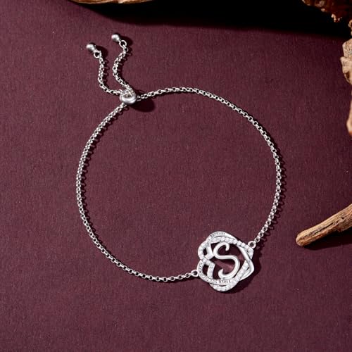 TOUPOP Bracelet for Women Heart Initial Birthstone Bracelet 925 Sterling Silver Love Heart Jewelry Birthday Gifts for Women Wife Girlfriend Mom Her