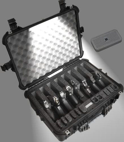 Case Club 8 Pistol and 12 Magazine Pre-Cut Heavy Duty Waterproof Case with Included Silica Gel Canister to Help Prevent Gun Rust - style: Lighted Version