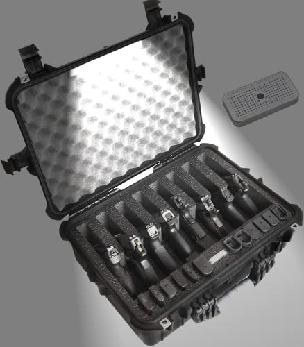 Case Club 8 Pistol and 12 Magazine Pre-Cut Heavy Duty Waterproof Case with Included Silica Gel Canister to Help Prevent Gun Rust - style: Lighted Version