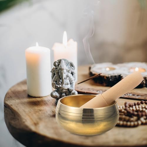 FRCOLOR Handmade Tibetan Singing Bowl with Mallet for Meditation and Yoga Relaxation Sound Bowl for Mindfulness Stress Relief Meaningful Present for Men and Women