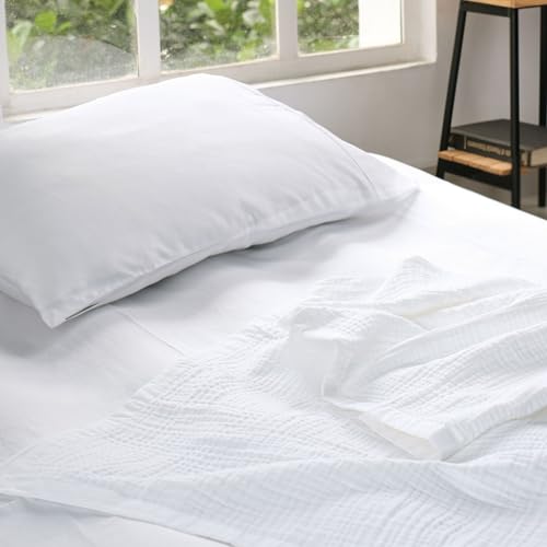 Salt Earth 100% Cotton Muslin Throw Blanket Gauze Blanket 55"X75" Twin, 4 Layered for Couch, Bed, Living Room,Lightweight & All Season Blankets & Throws, Easy to wash, Nature & Skin Friendly(White) - color: White, size: 55"X75" Twin