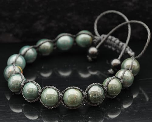 ElisaJewelryArt - Natural Black Onyx Beaded Bracelet Genuine Gemstone Strenght Crystal Macrame Bracelet Unisex Bracelet - color: Bloodstone, size: WOMEN