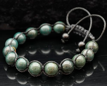 ElisaJewelryArt - Natural Black Onyx Beaded Bracelet Genuine Gemstone Strenght Crystal Macrame Bracelet Unisex Bracelet - color: Bloodstone, size: WOMEN