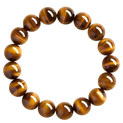 Natural Tiger Eye Stone Bracelet, 8-12mm Healing Energy Gemstone Beads, Elastic Stretch Design for Yoga and Meditation - size: 12MM