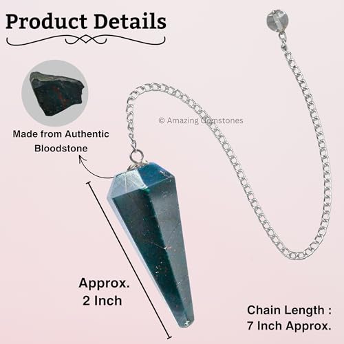 Amazing Gemstone Bloodstone Crystal Pendulum for Divination - Certified Dowsing Crystals and Healing Stones for Chakra Balancing and Meditation - Enhance Reiki Spiritual Growth - color: Bloodstone