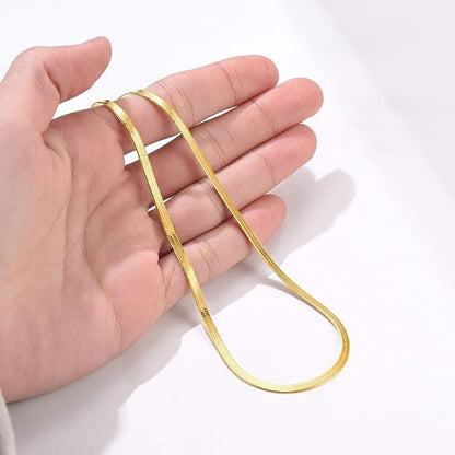 FOCALOOK 14K Gold Plated Necklaces for Women, Fashion Herringbone Choker Necklace Stainless Steel Flat Snake Chain 3/5MM(W) 12.5"/15"/18"+3.5"(L) - color: 3MM-14K Gold-12.5"