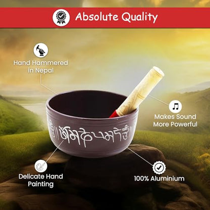 Store Indya Hand Painted 7 Inch Tibetan Metal Singing Bowl, Chakra Healing, Yoga & Meditation Sound Bowl for Stress Relief with Wooden Stick Mallet | Original Tibetan Singing Bowl - color: BROWN