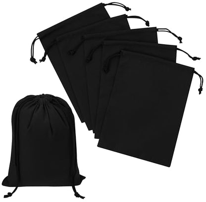 Black Cotton Drawstring Bags, Reusable Quality with Double String, For Pantry Gifts Kitchen - Pack of 6 (Black Cotton Blend, 6 x 8 Inch) - color: Black Cotton Blend, size: 6 x 8 Inch