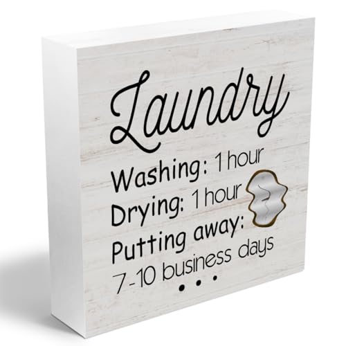 laundry Room Decor Wood Box Sign, Laundry Sign Accessories Wood Plaque, Farmhouse Woods Table Decorative Signs for Laundrys Room Office Home Dorm Tabletop Shelf, Christmas Birthday Gifts for Women - color: Laundry