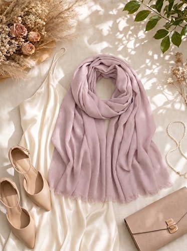 KVSS Women's Fine Knit Shawl, 55% Cashmere 45% Mulberry Silk, X Gauge 120/2NM Yarn Lightweight Spring Summer Wrap Scarf - color: Rosebud