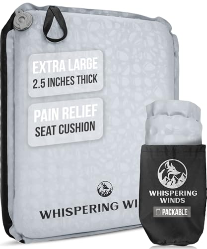 Whispering Winds Inflatable Seat Cushion - Comfortable Blow-up Foam Pad for Airplane, Travel, Stadium, Outdoors, Camping, Car & More - color: Gray - 1pack, size: X-Large