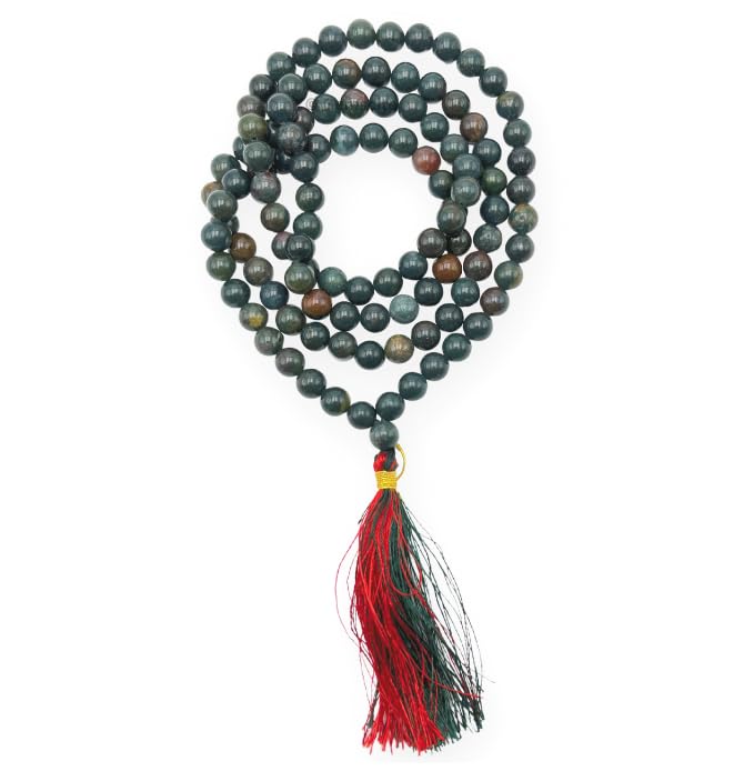 GEMSCITE Japa Mala 108 Prayer Beads Perfect for Meditation Spiritual Mala Necklace & Wrist Mala Bracelet - color: Bloodstone, size: Without Knots