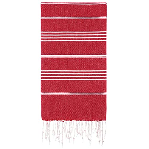 Lina Turkish Beach Towel Peshtemal (38" x 71"), Sand-Free, Large & Quick-Dry, Lightweight Pool Towels for Travel, Soft 100% Turkish Cotton & Pre-Washed, Ideal for Spa or Bath, Red - color: Red