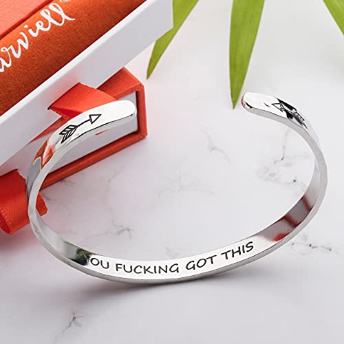 Carviell Bracelet - Gifts for Women – Inspirational, Friendship, Love, Mom, Daughter, Sister, Christian, Graduation, Memorial & Wedding Gifts – 100+ Phrases – Stainless Steel, Gift-Ready - style: BADASS Gift - You F##king Got This