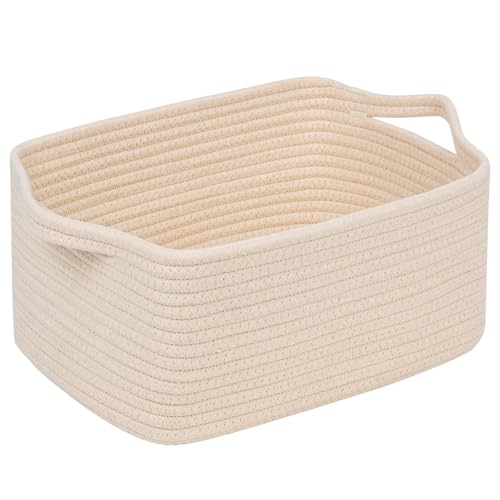 CubesLand Cube Storage Organizer Basket Bin, Rectangular Cotton Rope Basket, 14x10x7.08IN Beige - color: Beige, size: 14''x10''x7.08''