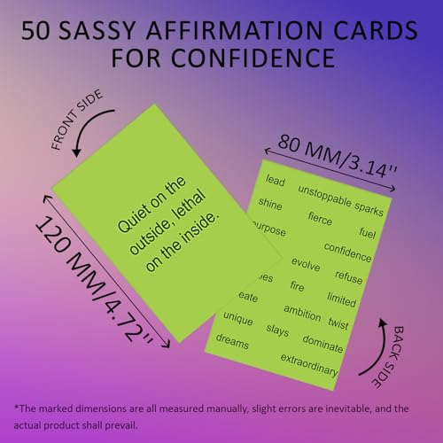 Sassy Affirmation Cards for Confidence & Self Esteem – 50 Funny Positive Affirmation Cards for Women & Teens, Daily Motivation, Stress Relief, Self Care Gift for Friends, Sister, Coworker
