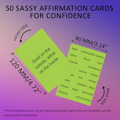 Sassy Affirmation Cards for Confidence & Self Esteem – 50 Funny Positive Affirmation Cards for Women & Teens, Daily Motivation, Stress Relief, Self Care Gift for Friends, Sister, Coworker