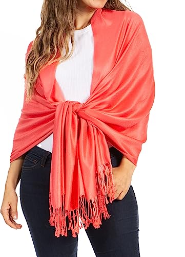 Sakkas 78" X 28" Rayon from Bamboo Soft Solid Pashmina Feel Shawl/Wrap/Stole - color: Coral
