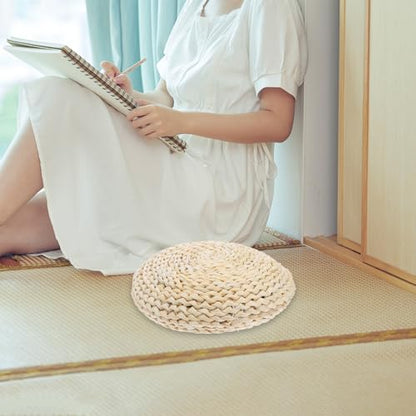 ERINGOGO Straw Weaving Meditation Cushion 30x6cm, Hand-Woven Tatami Yoga Seat Mat with Space Cotton Filling, Lightweight Worship Cushion for Home, Yoga, and Zen Practice
