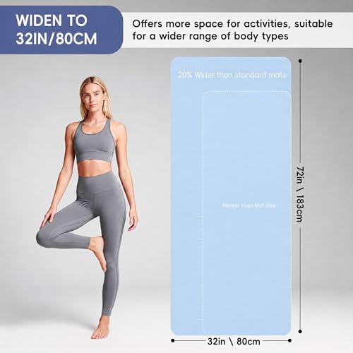 Extra Wide Yoga Mat 72" x 32", 6mm Non Slip TPE Exercise Mat with Carrying Strap, Large Workout Mat for Yoga, Pilates, Stretching, HIIT & Home Gym - color: Ice Blue