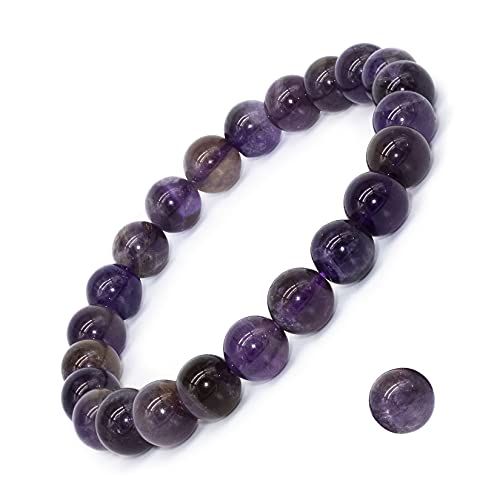 8mm Natural Gemstone Stretch Bracelet, Handmade Unisex Crystal Bracelets for Meditation, Yoga, Spiritual Healing & Positive Energy - color: Dark Amethyst