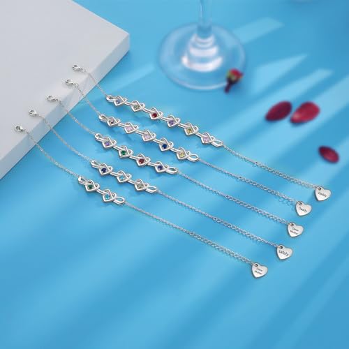 Personalized Birthstone Bracelet for Women Mom Engraved 2-6 Names Mother Bracelet with Birthstones Unique Gift for Mothers Day, Birthday, Christmas - color: 2 Names