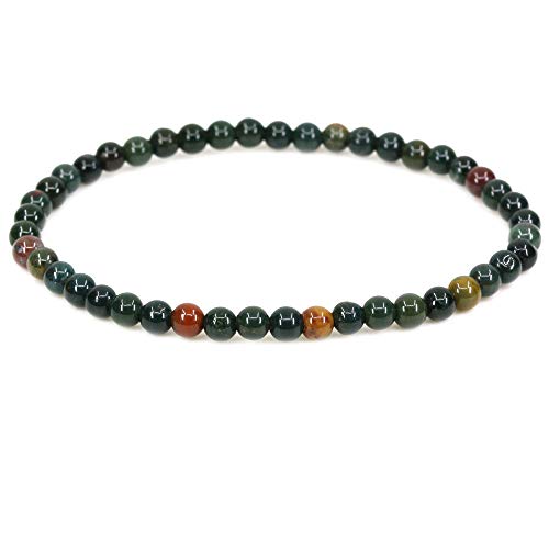 Keleny 4mm Natural Round Beads Gemstones Rock Crystal Stretch Bracelet 7 Inch Unisex - color: Green Bloodstone Heliotrope