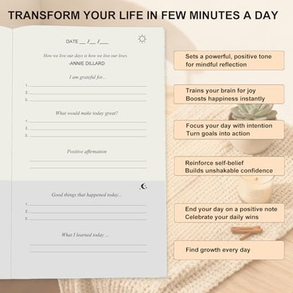 Gratitude Journal for Women - Quick Guided Daily Prompts with Positive Affirmations, Mindfulness Exercises for Happiness, Reflection & Wellness Self Care (5-Minute Routine)