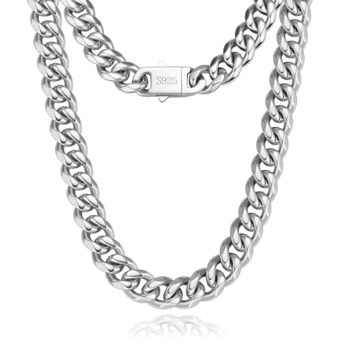 Cuban Link Chain for Men 9MM Silver Chain Necklace 316l Stainless Steel 925 Sterling Silver Filled - style: Length 20 Inch(Men's choker length)