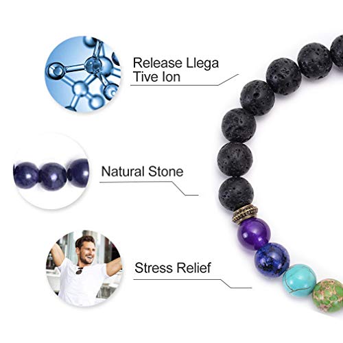 GelConnie Lava Rock Chakra Bracelet 7 Chakra 8mm Natural Stone Healing Bracelet Stress Relief Yoga Beads Anxiety Bracelet Aromatherapy Essential Oil Diffuser Bracelet Bangle - color: A-Dog Paws