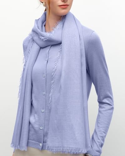 KVSS Women's Fine Knit Shawl, 55% Cashmere 45% Mulberry Silk, X Gauge 120/2NM Yarn Lightweight Spring Summer Wrap Scarf - color: Forget-me-not