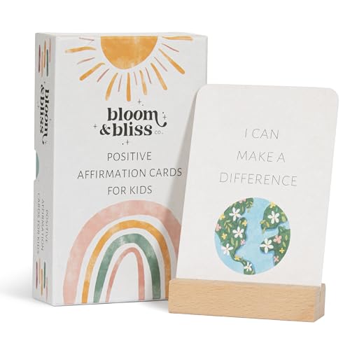 Positive Affirmation Cards for Kids and Grandkids - 50 Inspirational Cards with Display Stand - Daily Affirmations for Kindness, Mindfulness and Motivational - Oracle Cards