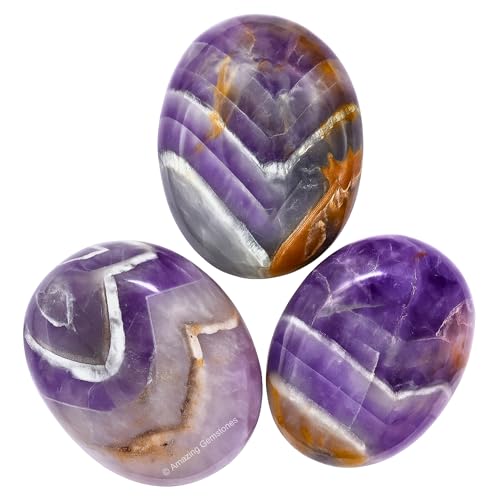 Amazing Gemstone Amethyst Chevron Crystals and Healing Stones - Large Palm Stone Crystals Piedra - Crystal for Good Luck, Positive Energy, Meditation - Unique Stocking Stuffers, Gifts for Women, Men - color: Amethyst Chevron