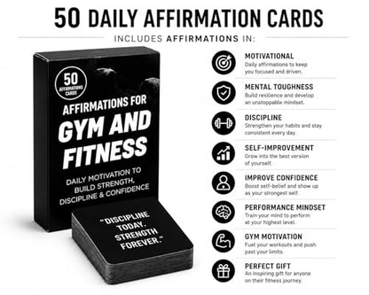 Gym & Fitness Affirmation Cards For Men Women Teens, 50 Daily Affirmations Deck for Motivational Workout Inspiration for Athletes Weightlifting