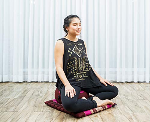 Leewadee Meditation Cushion Set – 1 Small Zafu Yoga Pillow and 1 Small Roll-Up Zabuton Mat Filled with Kapok - color: Sf29 - Auburn, Pink