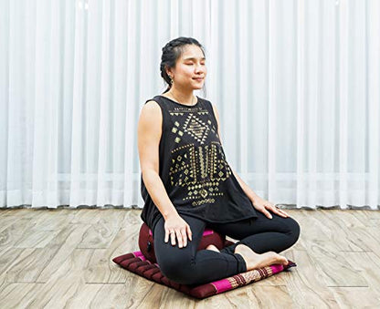 Leewadee Meditation Cushion Set – 1 Small Zafu Yoga Pillow and 1 Small Roll-Up Zabuton Mat Filled with Kapok - color: Sf29 - Auburn, Pink