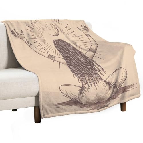Mystical Sun Meditating Throw Blanket for Couch Bed, Soft Cozy Vintage Yoga Fantasy Sofa Decor Blankets for Women, Men, 40"x50" - color: Mystical Sun Meditating, size: 40"x50"
