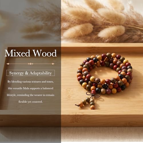 Nupuyai Natural Wood Wrap Bracelet for Women and Men, 108 Prayer Mala Beads Tibetan Necklace for Unisex Elastic Meditation Yoga Jewelry