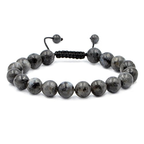 AD Beads Natural 10mm Gemstone Bracelets Healing Power Crystal Macrame Adjustable 7-9 Inch - color: Labradorite Larvakite