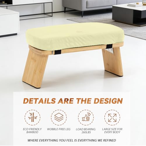 Meditation Bench, Bamboo Meditation Stool, Folding Kneeling Meditation Bench, Seiza Prayer Bench, Prayer Bench with Meditation Cushion, Kneeling Stool(Beige-Bag) - color: Beige-bag