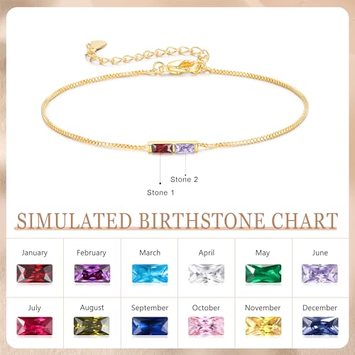 Personalized Birthstone Bracelet for Women – 925 Sterling Silver Adjustable Family Mothers Day Bracelet with Birthstones, Mothers Day, Christmas,Birthday Gift for Mom, Grandma, Wife, Bridesmaid - color: 2 Birthstones